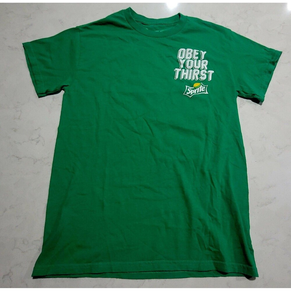Coca Cola Brand Sprite Obey Your Thirst Green Logo Small T Shirt EUC